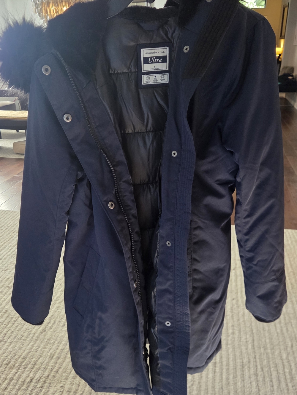 Abercrombie & Fitch Navy Quilted Ultra Puffer Coat with Hood